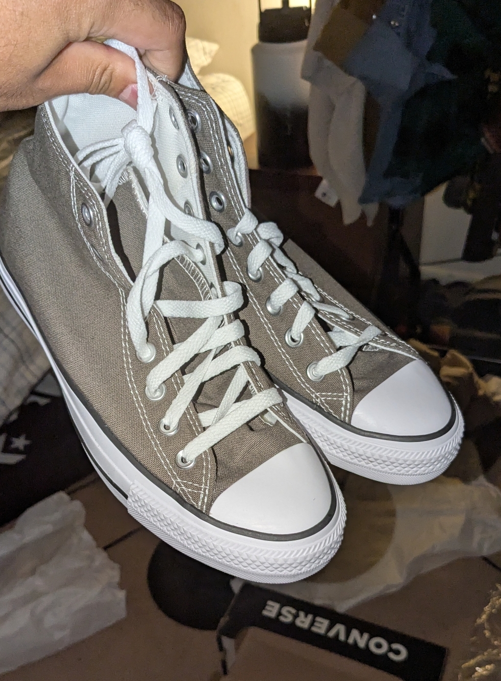 Classic High-Top Canvas Sneakers in Olive with White Trim Unisex Size 7 Mens NWT